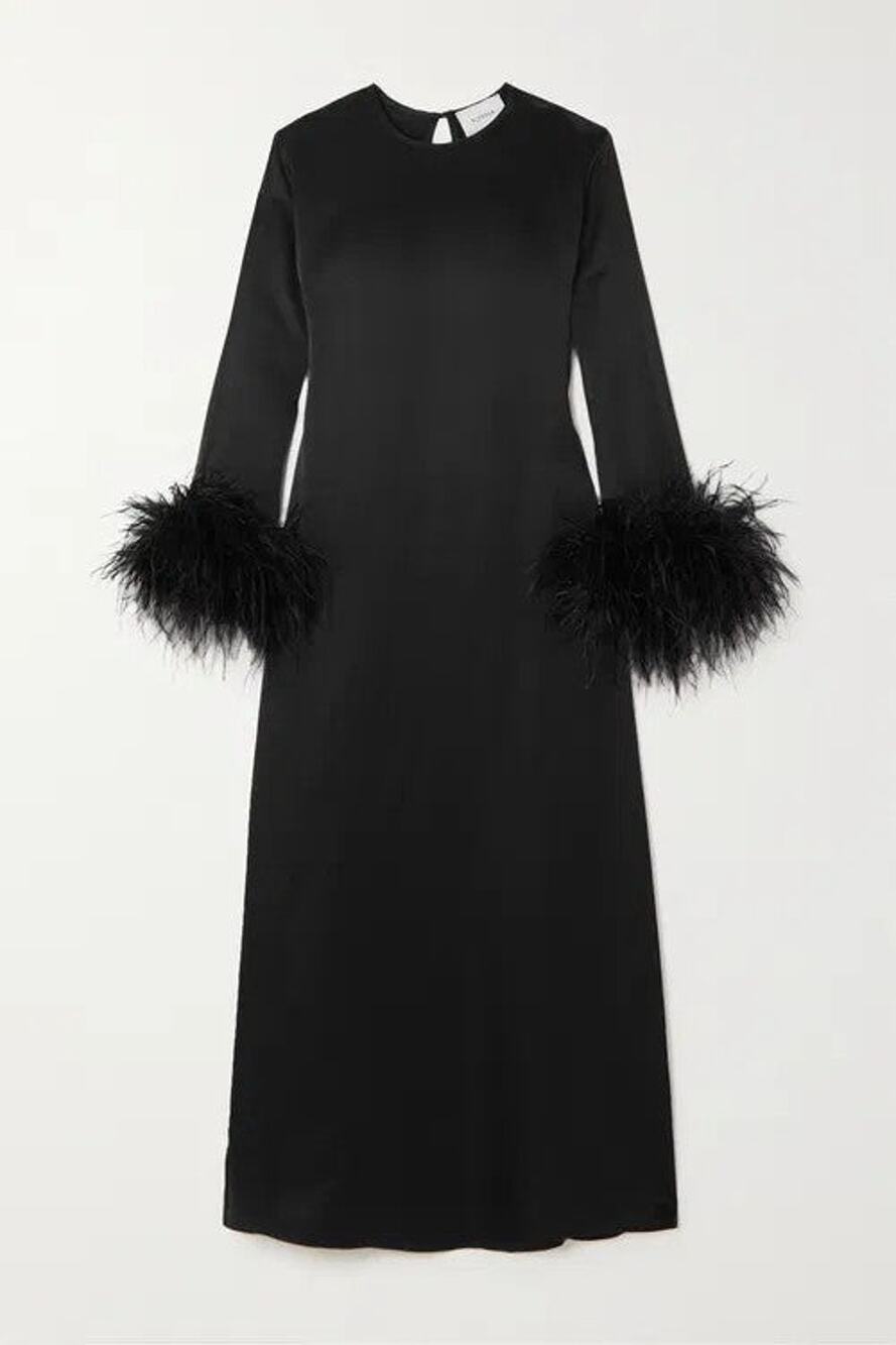 Sleeper Suzi Maxi Dress With Detachable Feathers In - M